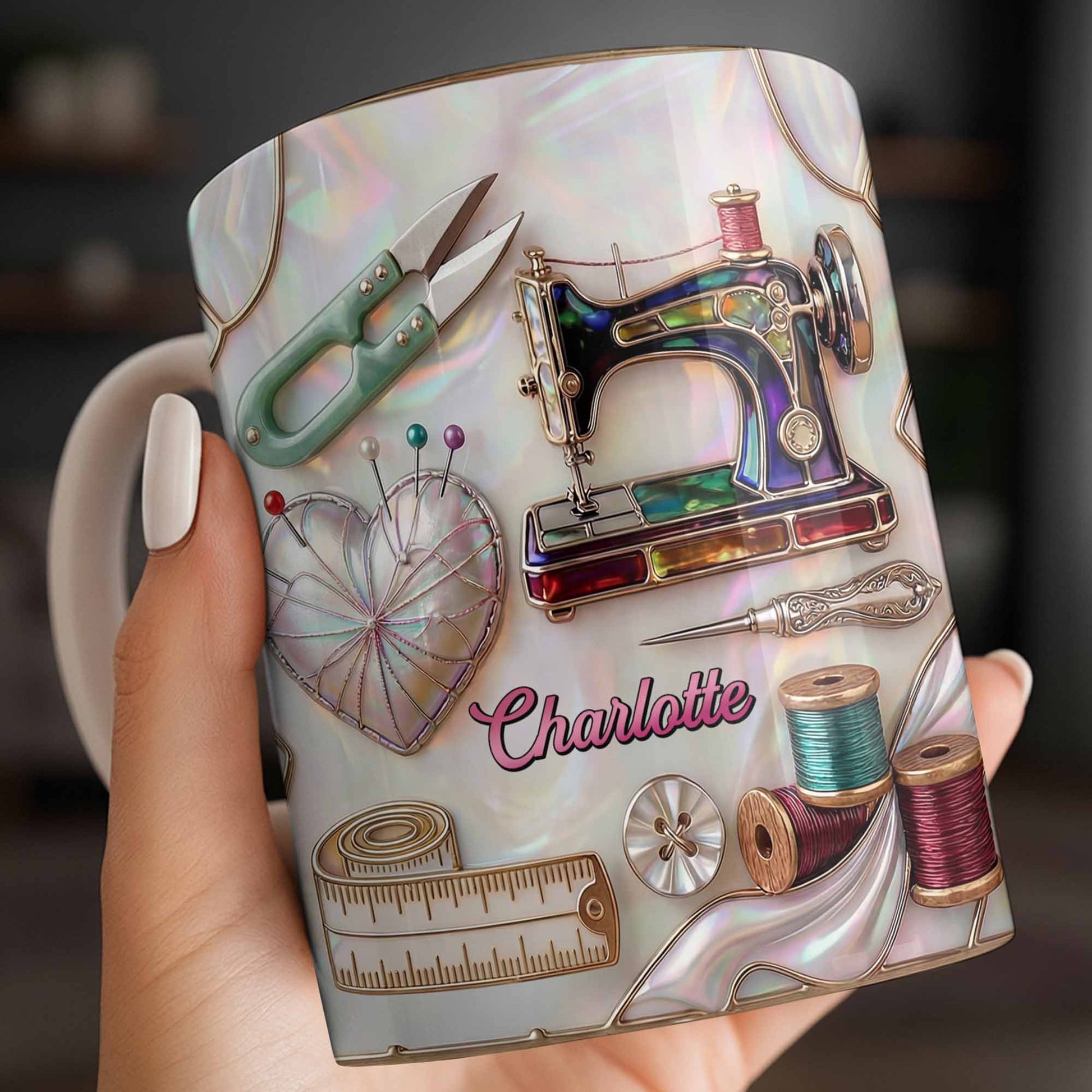 Handicraft Is Where The Heart Is Sewing Machine And Mother Of Pearl Mosaic - Personalized Custom Coffee Mug - HAND070_MG