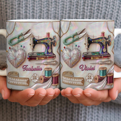 Handicraft Is Where The Heart Is Sewing Machine And Mother Of Pearl Mosaic - Personalized Custom Coffee Mug - HAND070_MG