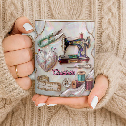 Handicraft Is Where The Heart Is Sewing Machine And Mother Of Pearl Mosaic - Personalized Custom Coffee Mug - HAND070_MG
