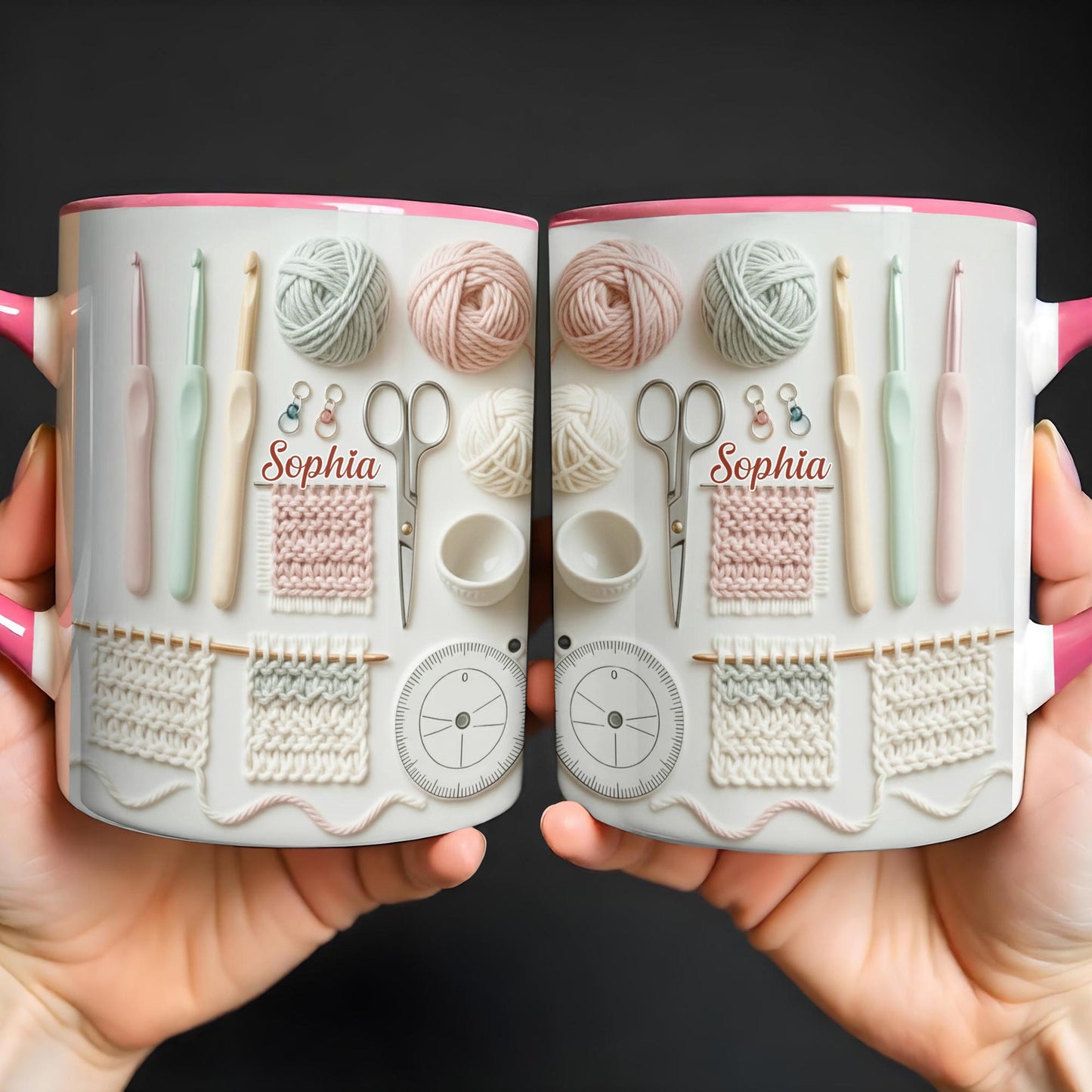 Sophia, Yarn Balls, Knitting Needles, Crochet Hooks - Personalized Custom Accent Mug - HOB002_AMUG