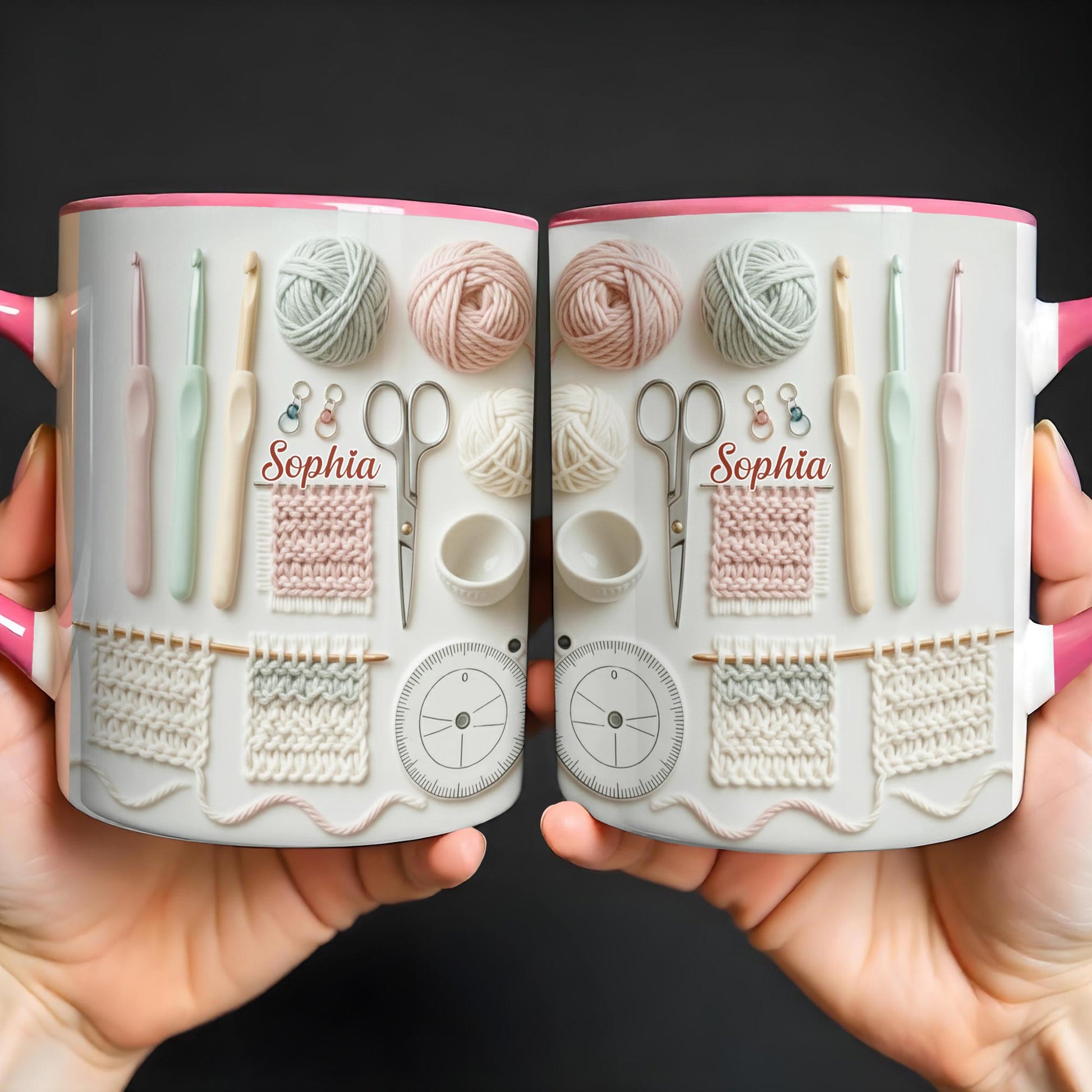 Sophia, Yarn Balls, Knitting Needles, Crochet Hooks - Personalized Custom Accent Mug - HOB002_AMUG