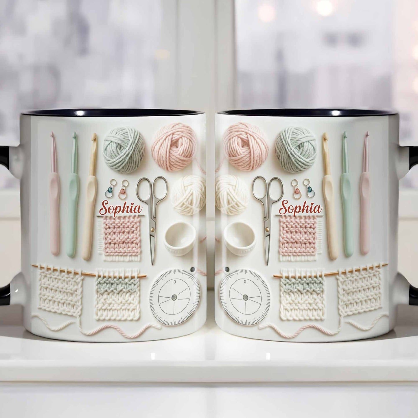 Sophia, Yarn Balls, Knitting Needles, Crochet Hooks - Personalized Custom Accent Mug - HOB002_AMUG
