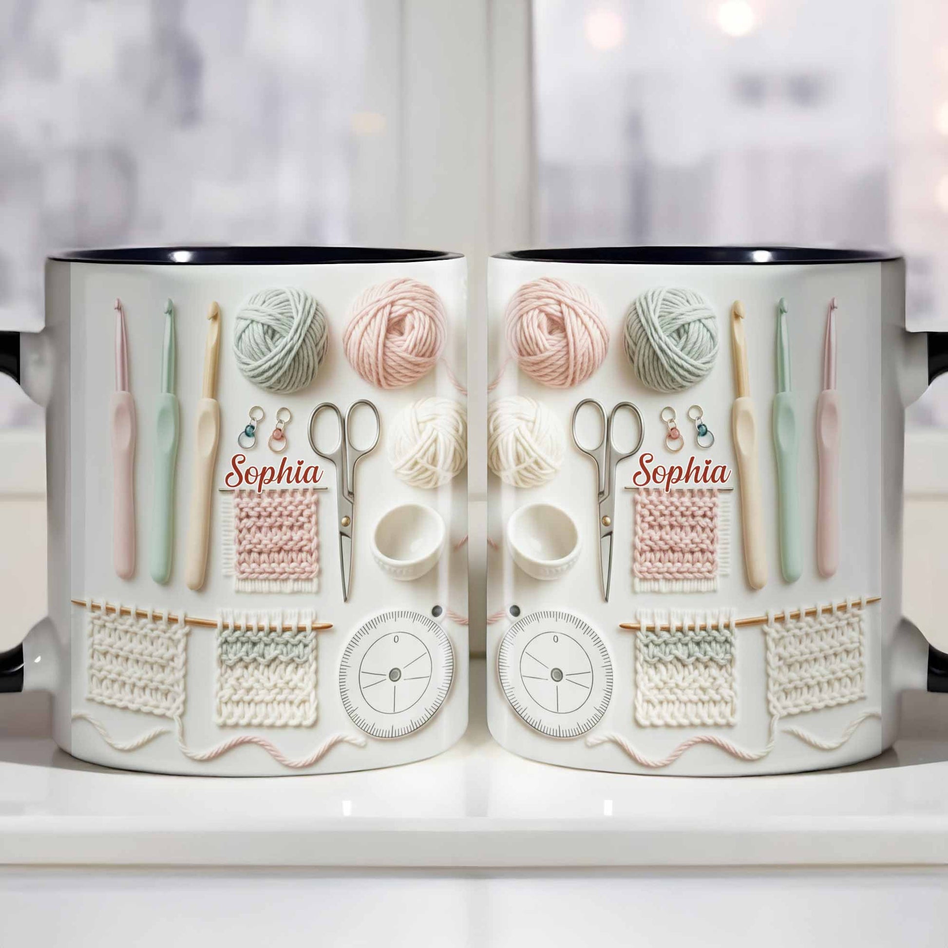 Sophia, Yarn Balls, Knitting Needles, Crochet Hooks - Personalized Custom Accent Mug - HOB002_AMUG