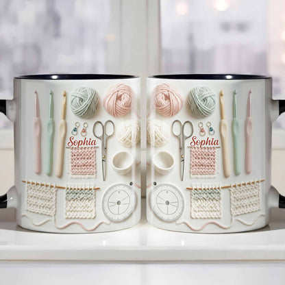 Sophia, Yarn Balls, Knitting Needles, Crochet Hooks - Personalized Custom Accent Mug - HOB002_AMUG