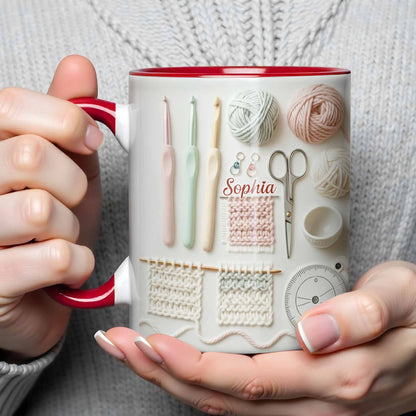 Sophia, Yarn Balls, Knitting Needles, Crochet Hooks - Personalized Custom Accent Mug - HOB002_AMUG