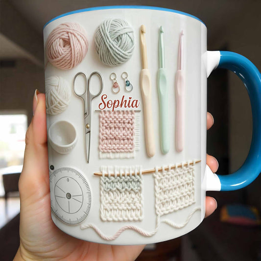 Sophia, Yarn Balls, Knitting Needles, Crochet Hooks - Personalized Custom Accent Mug - HOB002_AMUG