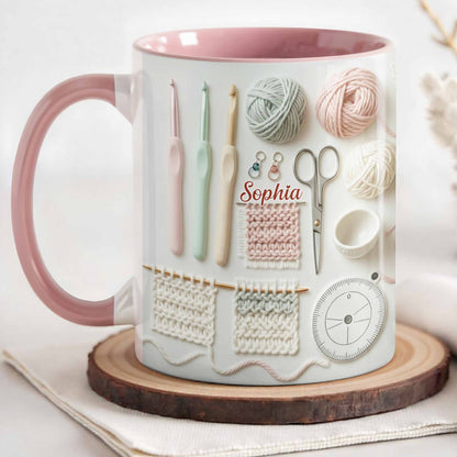 Sophia, Yarn Balls, Knitting Needles, Crochet Hooks - Personalized Custom Accent Mug - HOB002_AMUG