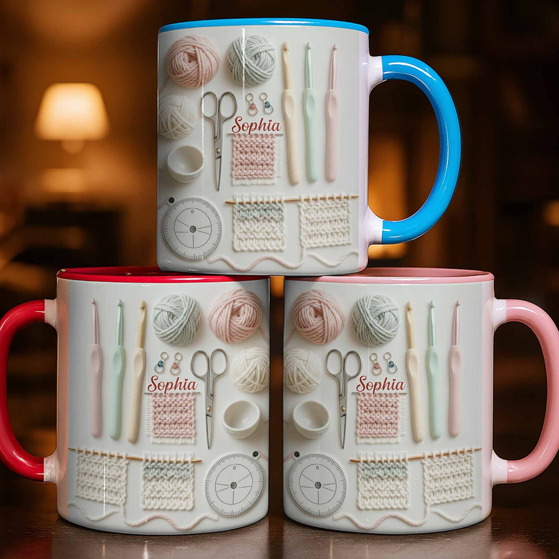 Sophia, Yarn Balls, Knitting Needles, Crochet Hooks - Personalized Custom Accent Mug - HOB002_AMUG