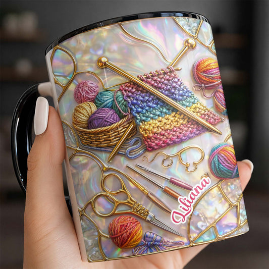Crafting A Personalized Masterpiece With Knitting And Sewing Tools - Personalized Custom Accent Mug - HOB042_AMUG
