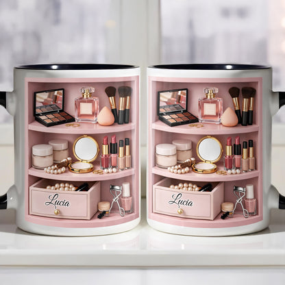 Beauty Essentials Collection With Makeup Brushes And Lipstick Design - Personalized Custom Accent Mug - HOB087_AMUG