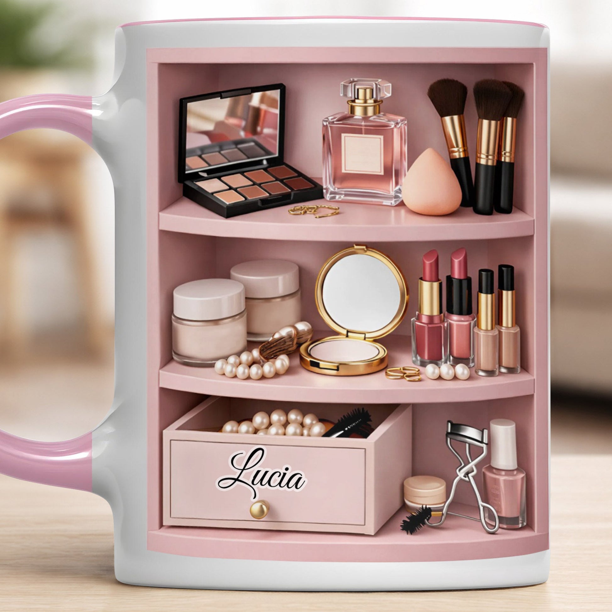Beauty Essentials Collection With Makeup Brushes And Lipstick Design - Personalized Custom Accent Mug - HOB087_AMUG