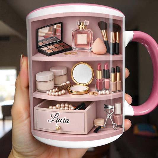 Beauty Essentials Collection With Makeup Brushes And Lipstick Design - Personalized Custom Accent Mug - HOB087_AMUG