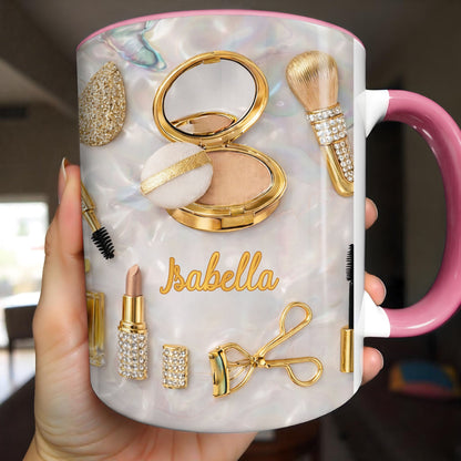 Stay Fabulous With Glamorous Makeup Essentials And Gold Cosmetics - Personalized Custom Accent Mug - HOB093_AMUG
