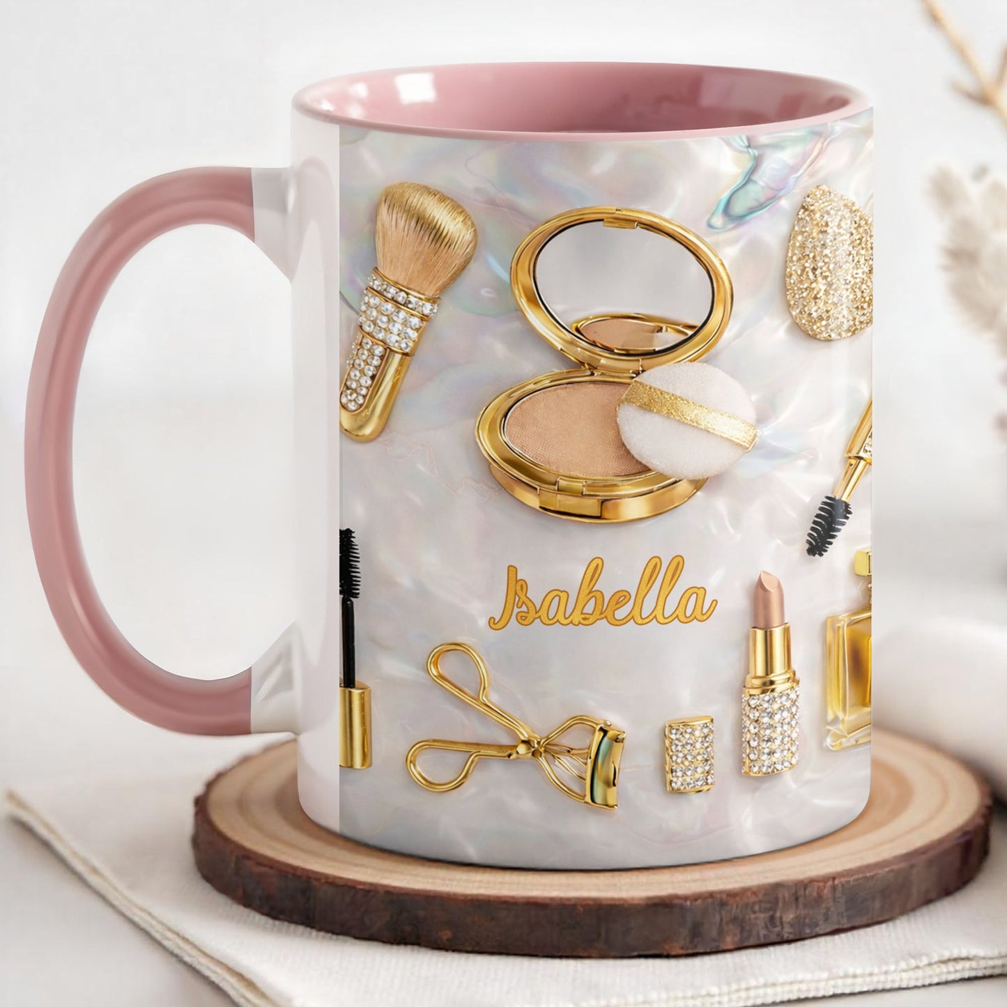 Stay Fabulous With Glamorous Makeup Essentials And Gold Cosmetics - Personalized Custom Accent Mug - HOB093_AMUG