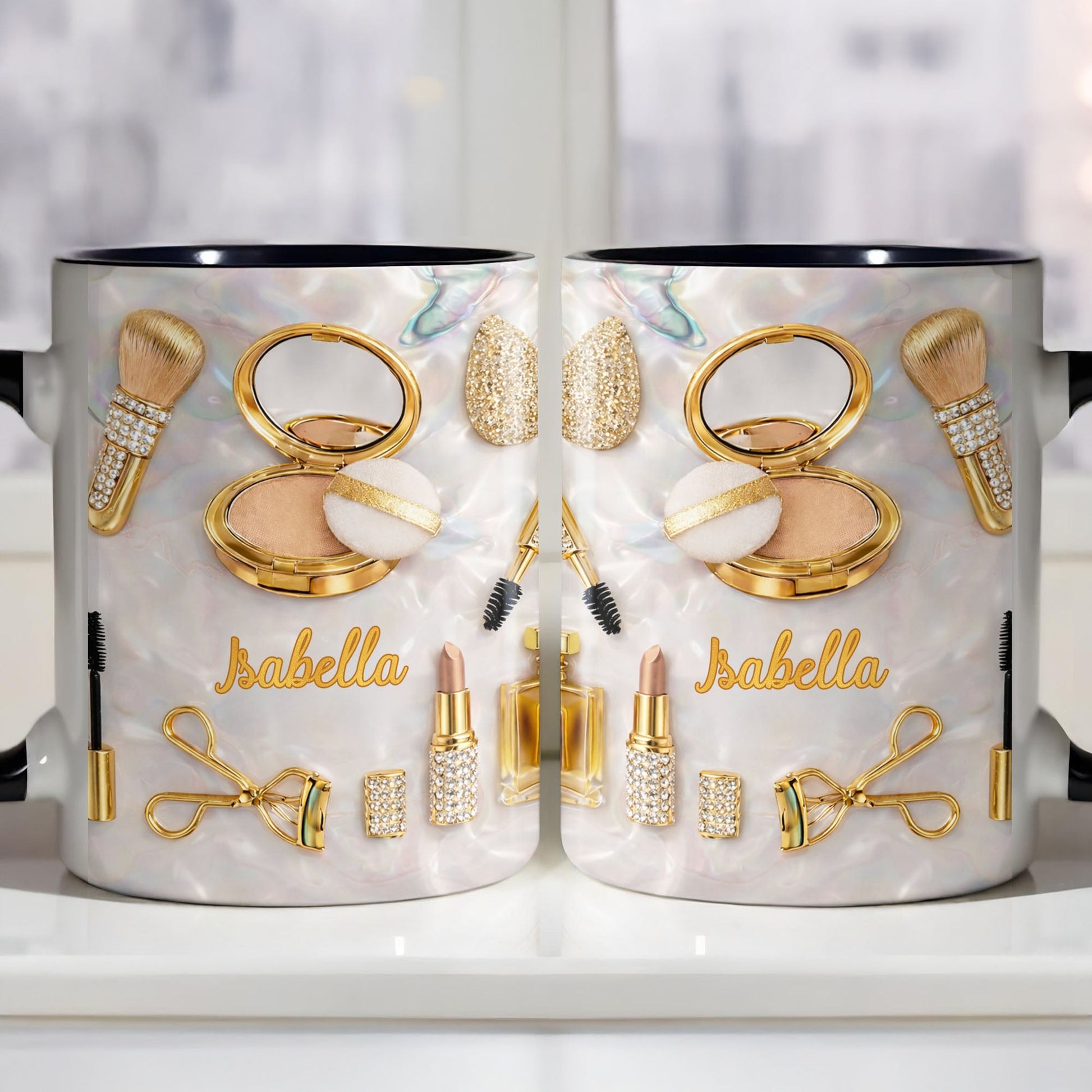 Stay Fabulous With Glamorous Makeup Essentials And Gold Cosmetics - Personalized Custom Accent Mug - HOB093_AMUG