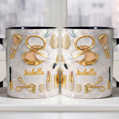 Stay Fabulous With Glamorous Makeup Essentials And Gold Cosmetics - Personalized Custom Accent Mug - HOB093_AMUG