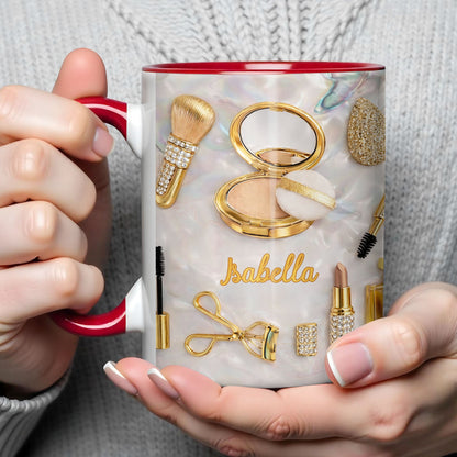 Stay Fabulous With Glamorous Makeup Essentials And Gold Cosmetics - Personalized Custom Accent Mug - HOB093_AMUG