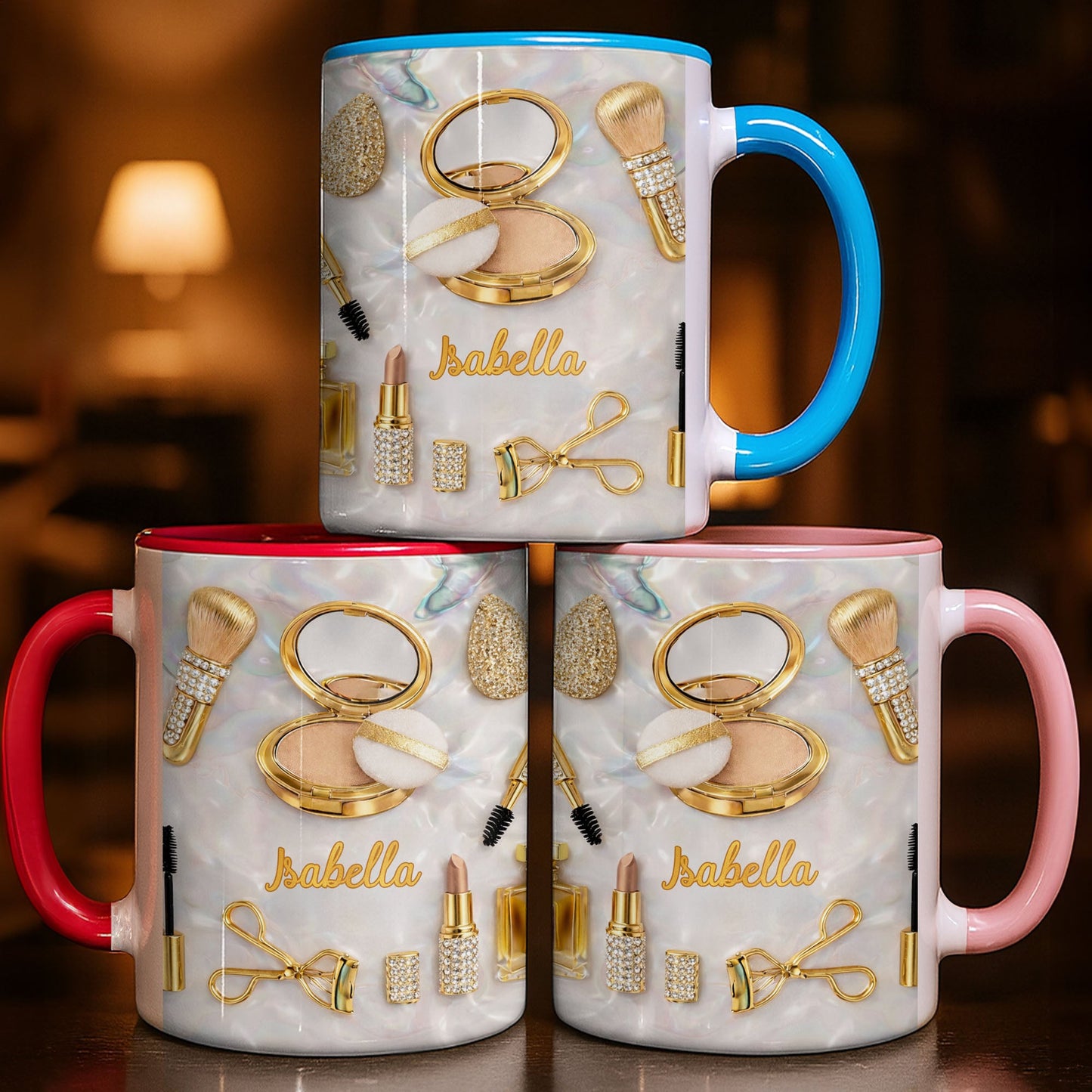 Stay Fabulous With Glamorous Makeup Essentials And Gold Cosmetics - Personalized Custom Accent Mug - HOB093_AMUG