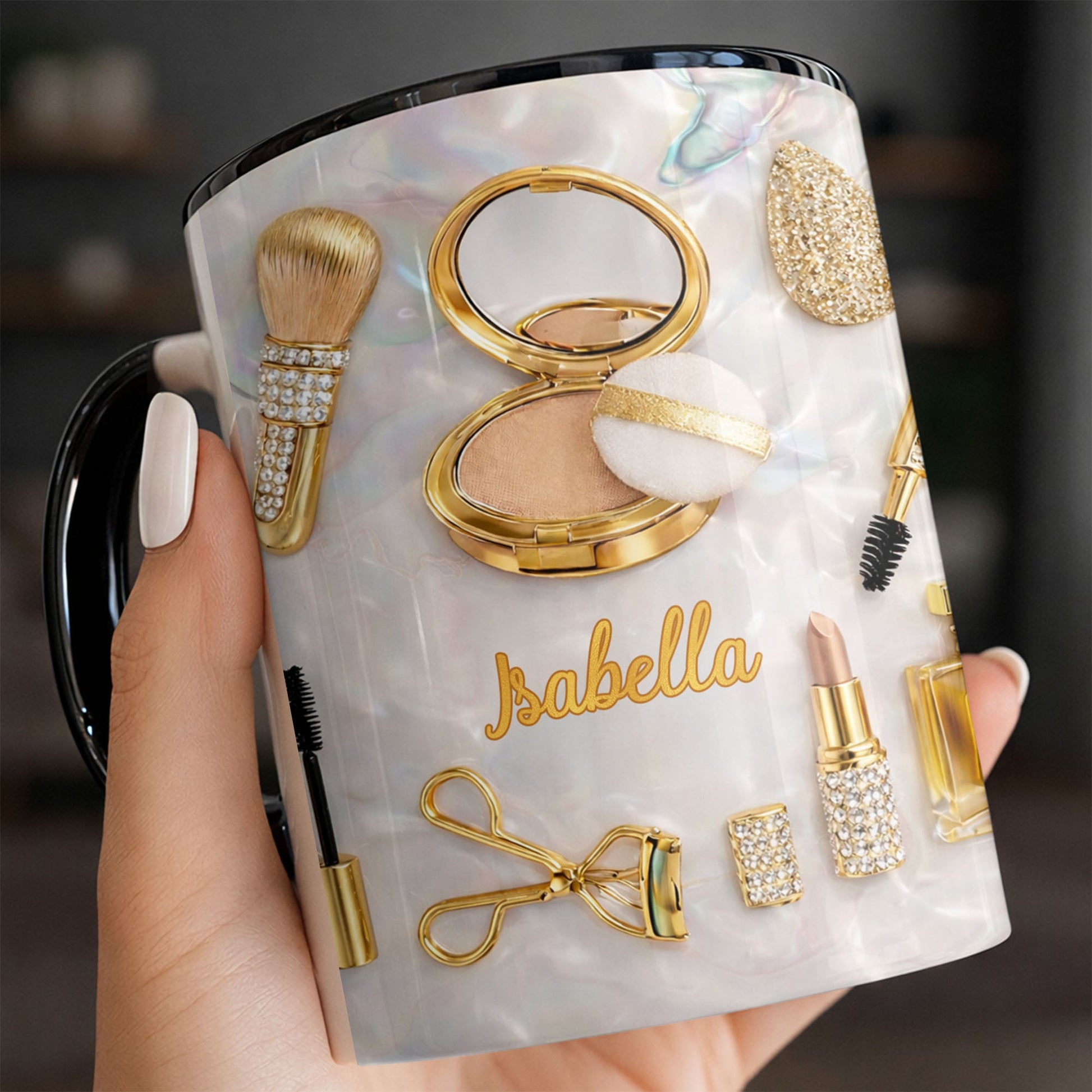 Stay Fabulous With Glamorous Makeup Essentials And Gold Cosmetics - Personalized Custom Accent Mug - HOB093_AMUG
