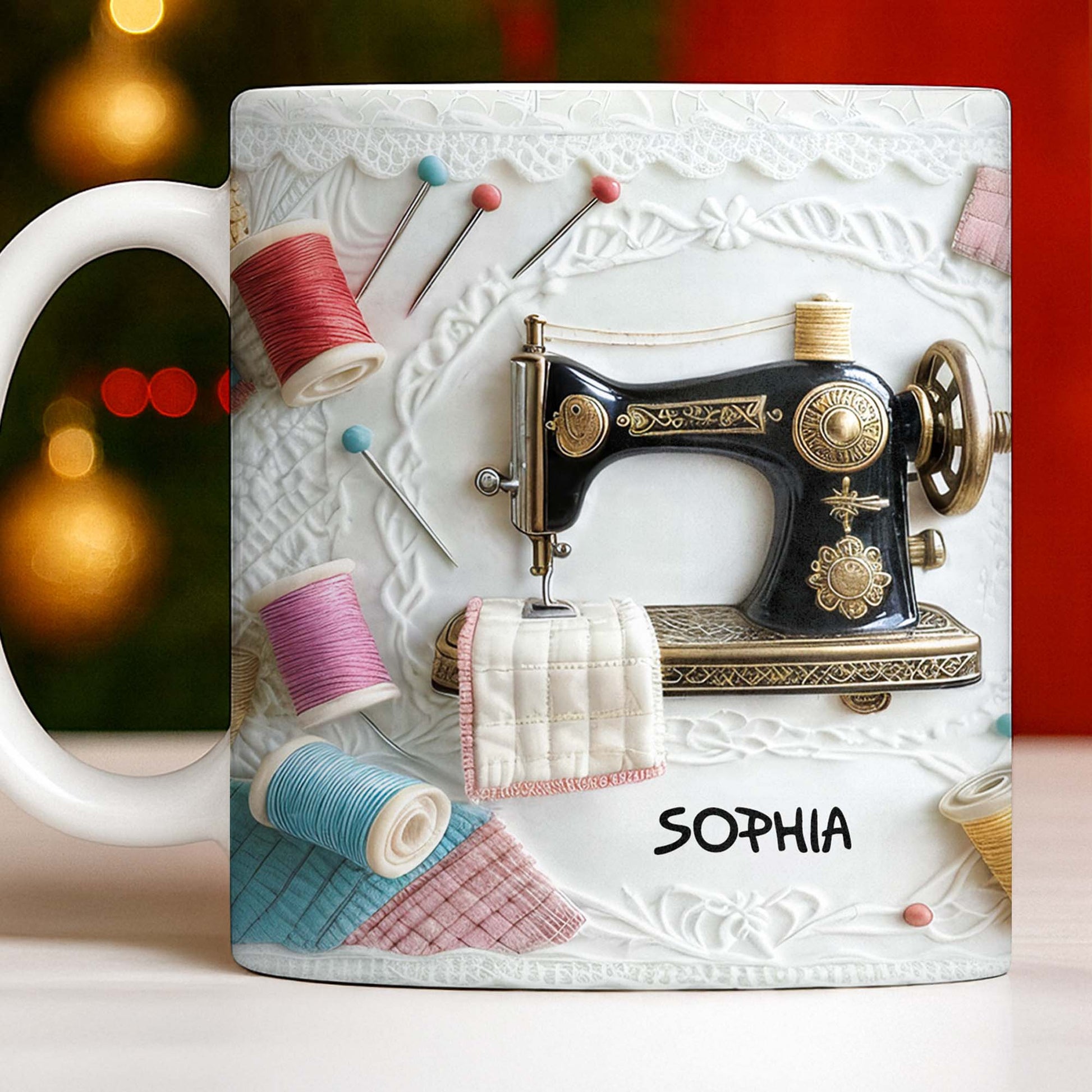 A Perfect Gift For The Passionate Crafter With Vintage Sewing Machine And Thread - Personalized Custom Coffee Mug - JBS049_MG