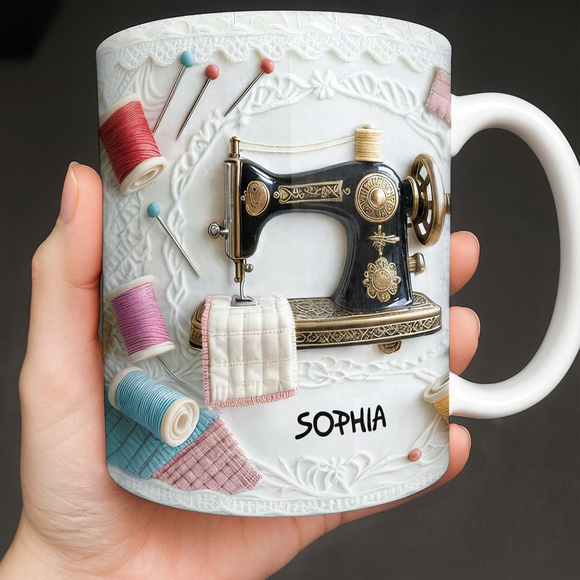 A Perfect Gift For The Passionate Crafter With Vintage Sewing Machine And Thread - Personalized Custom Coffee Mug - JBS049_MG