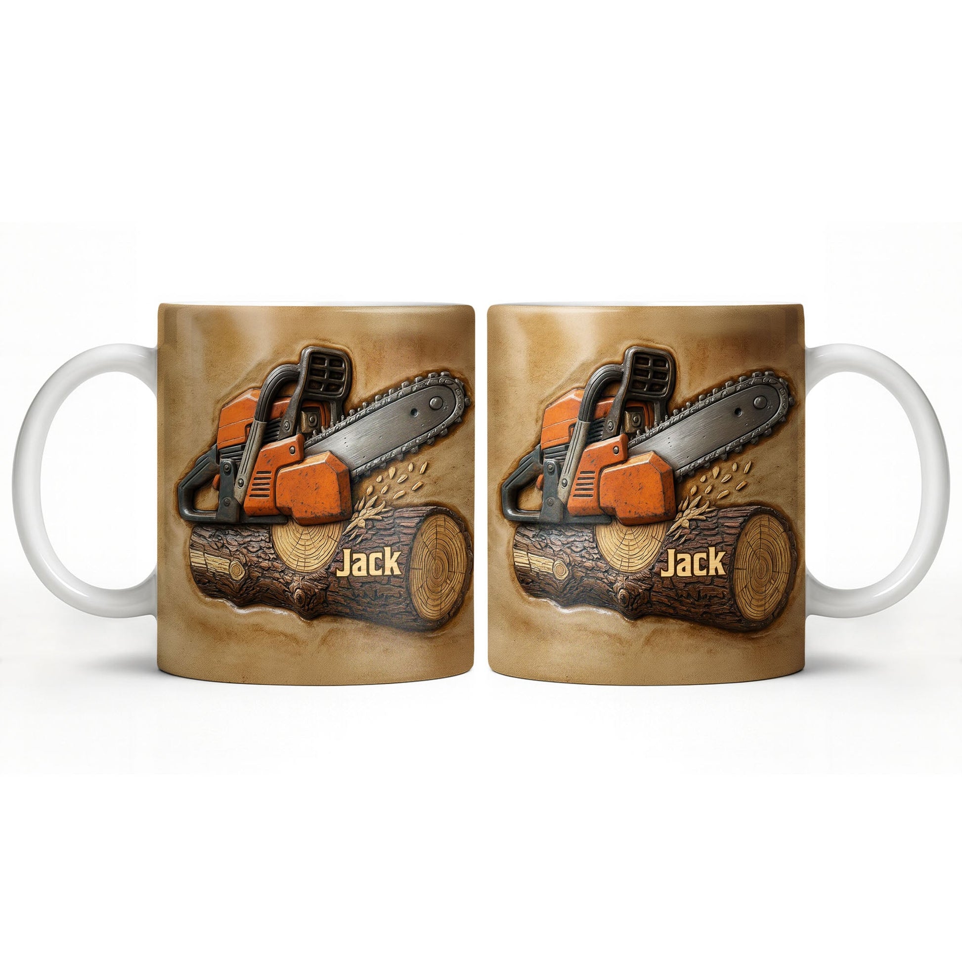 Rugged Chainsaw And Wood Design - Personalized Custom Coffee Mug - JBS063_MG