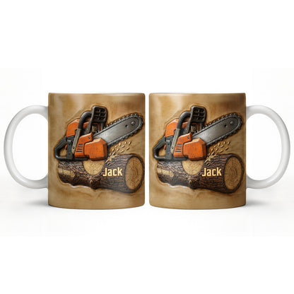 Rugged Chainsaw And Wood Design - Personalized Custom Coffee Mug - JBS063_MG