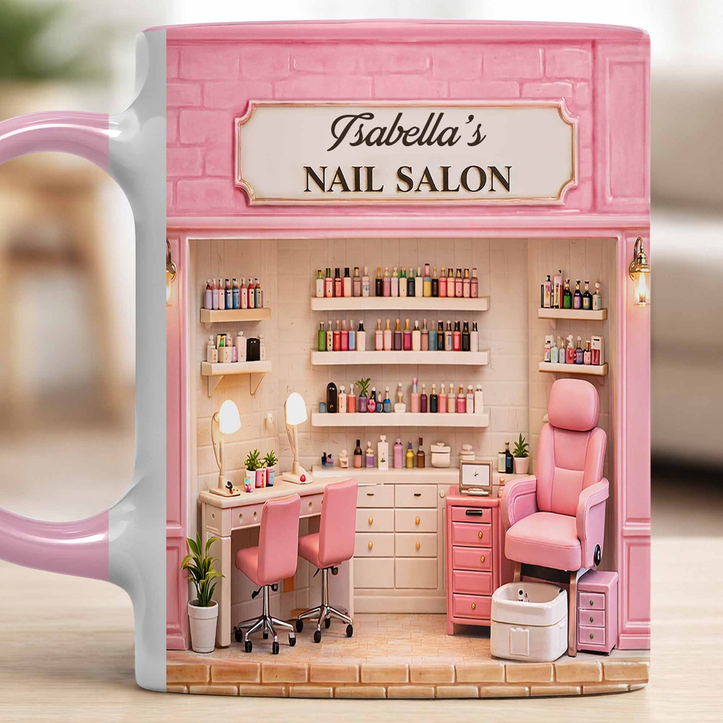 My Nail Salon With Pink Interior And Polish Bottles - Personalized Custom Accent Mug - JBS108_AMUG