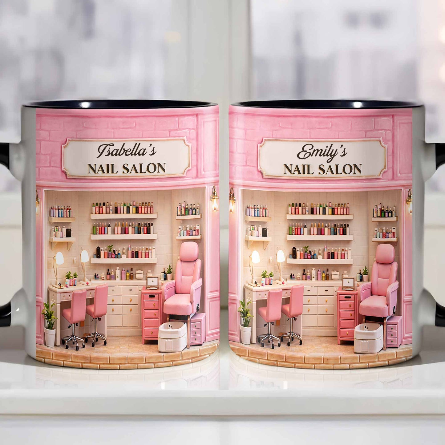My Nail Salon With Pink Interior And Polish Bottles - Personalized Custom Accent Mug - JBS108_AMUG