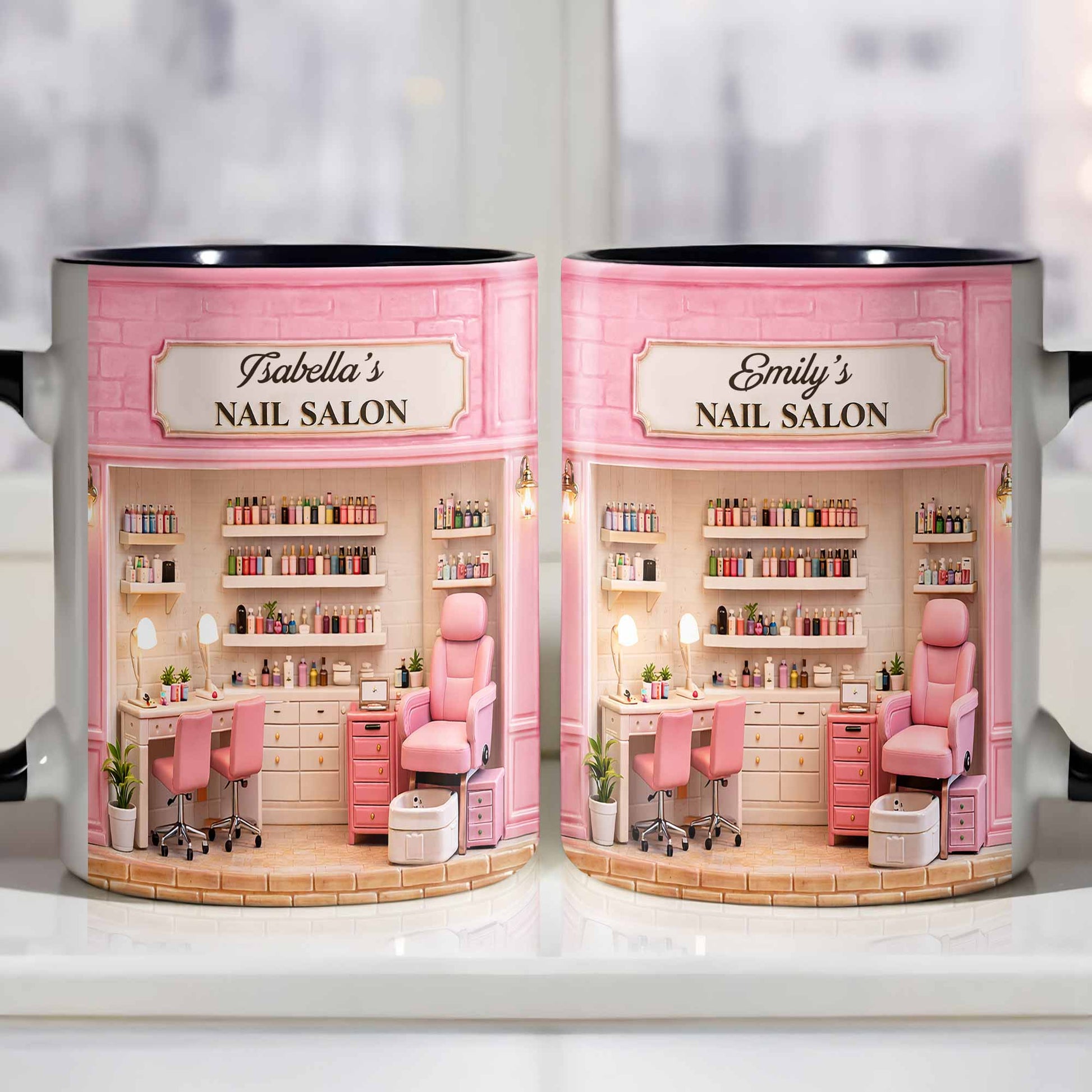 My Nail Salon With Pink Interior And Polish Bottles - Personalized Custom Accent Mug - JBS108_AMUG