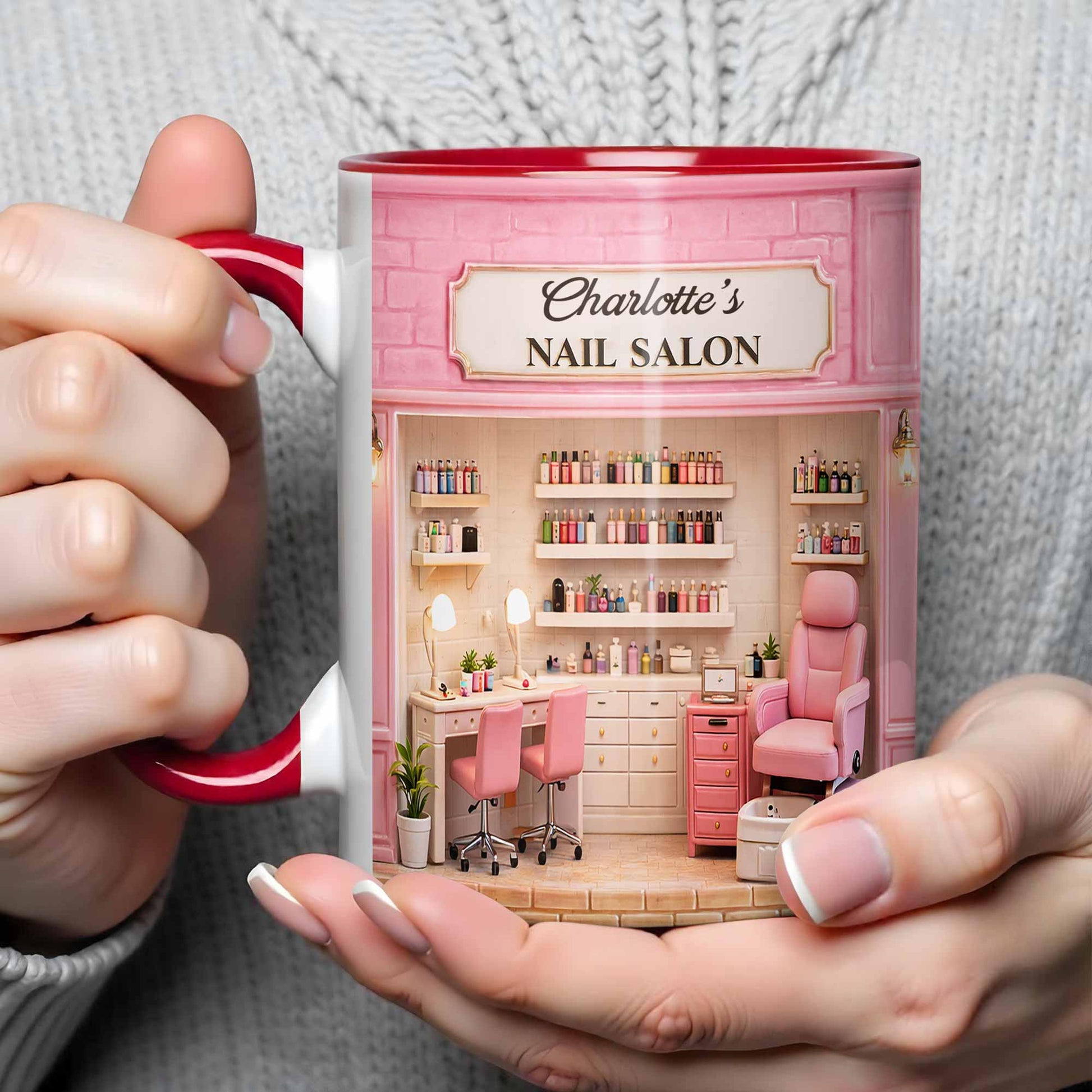 My Nail Salon With Pink Interior And Polish Bottles - Personalized Custom Accent Mug - JBS108_AMUG