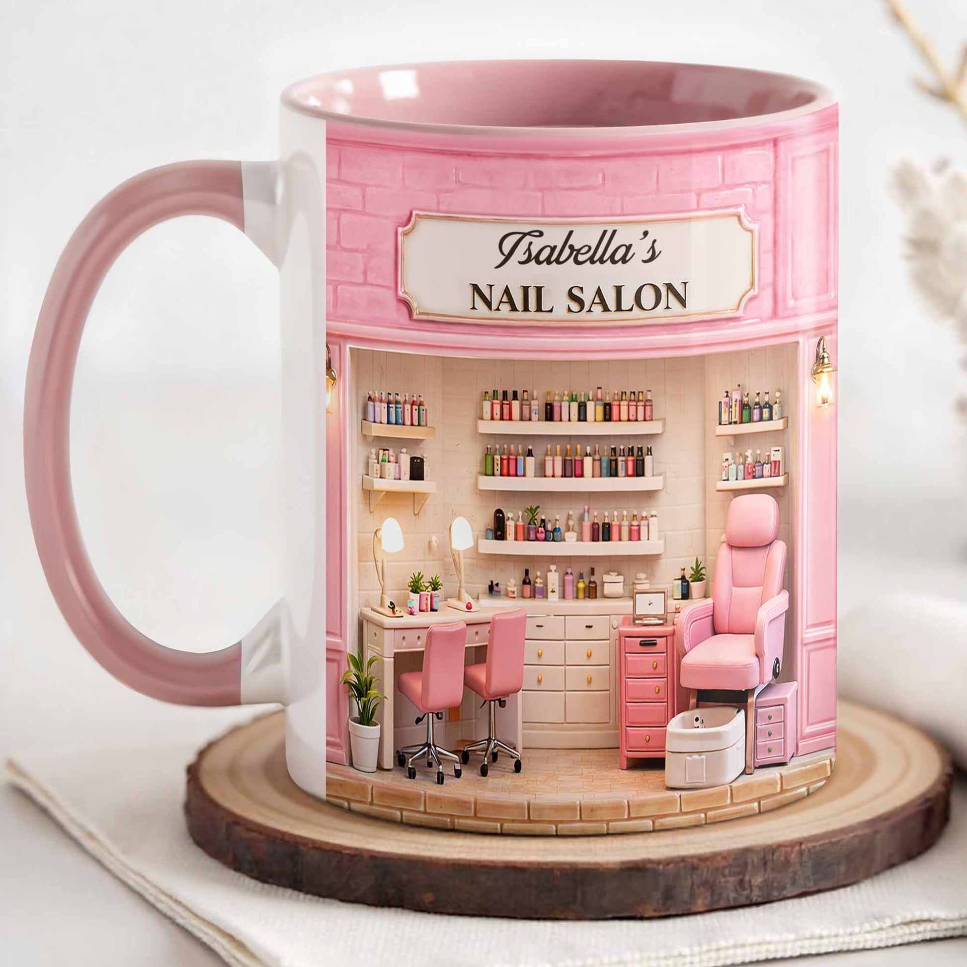 My Nail Salon With Pink Interior And Polish Bottles - Personalized Custom Accent Mug - JBS108_AMUG