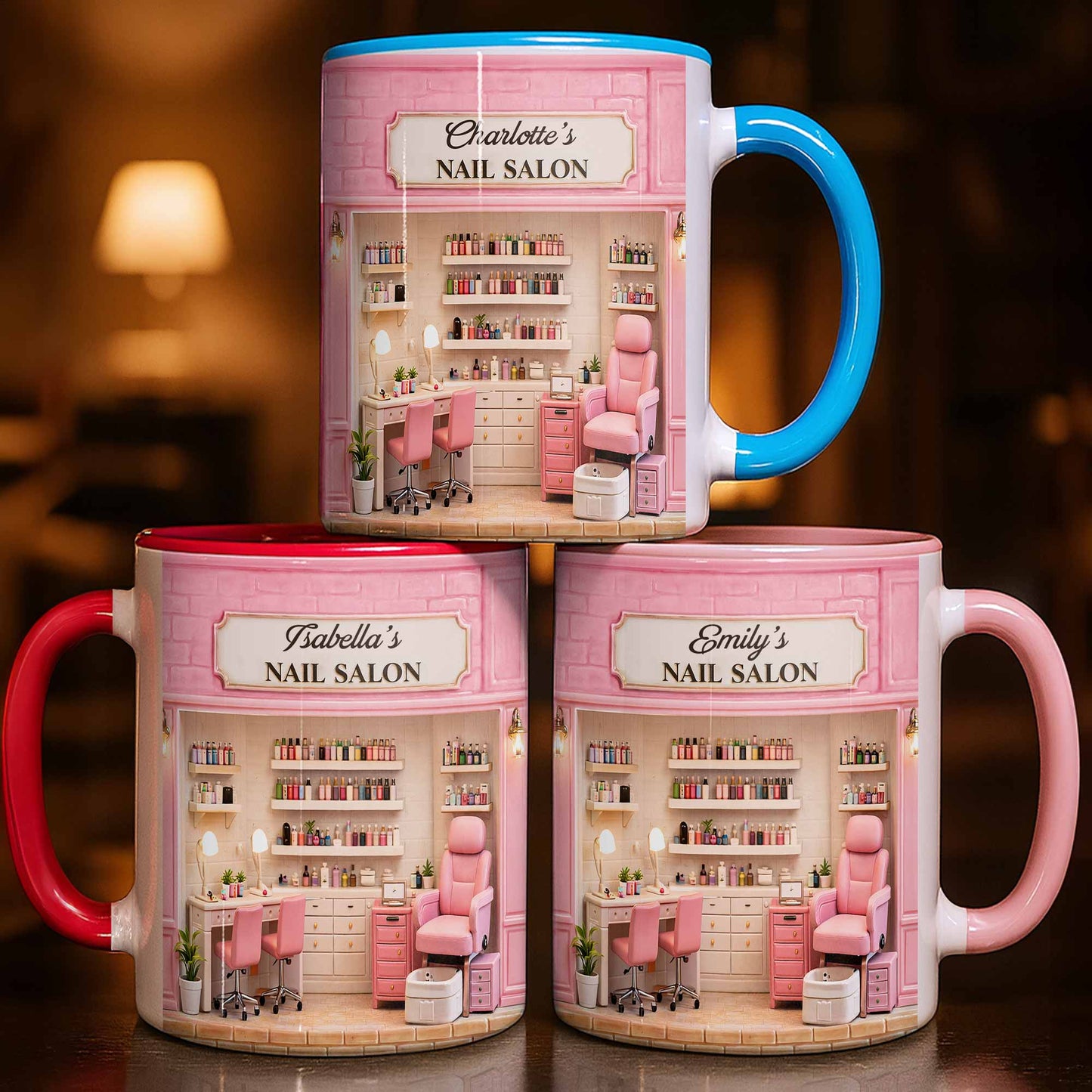 My Nail Salon With Pink Interior And Polish Bottles - Personalized Custom Accent Mug - JBS108_AMUG