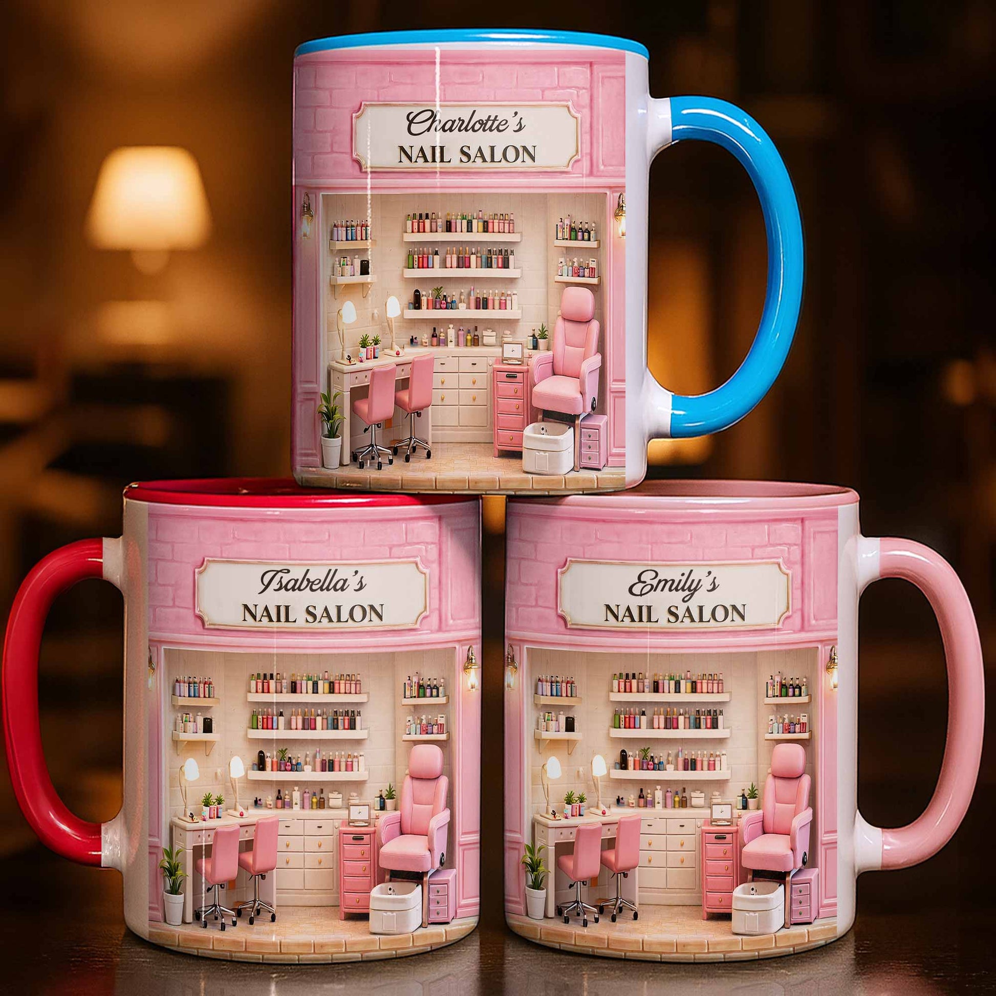 My Nail Salon With Pink Interior And Polish Bottles - Personalized Custom Accent Mug - JBS108_AMUG