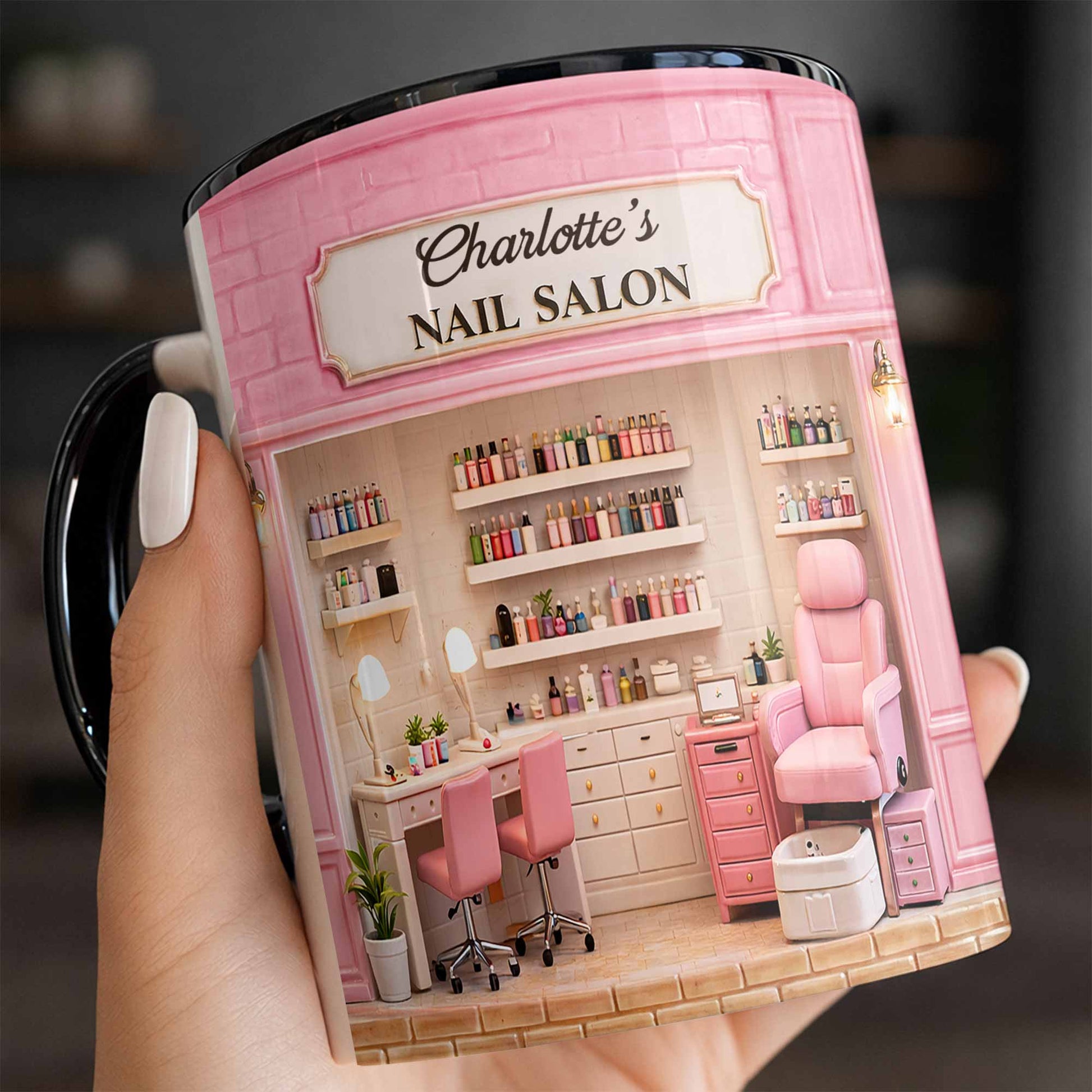My Nail Salon With Pink Interior And Polish Bottles - Personalized Custom Accent Mug - JBS108_AMUG