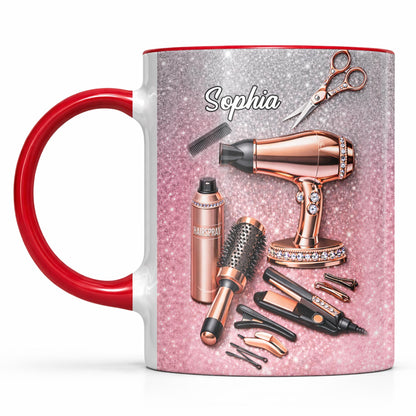 Stylist Tools and Sparkles Hair Dryer Scissors and Flat Iron - Personalized Custom Accent Mug - JBS112_AMUG