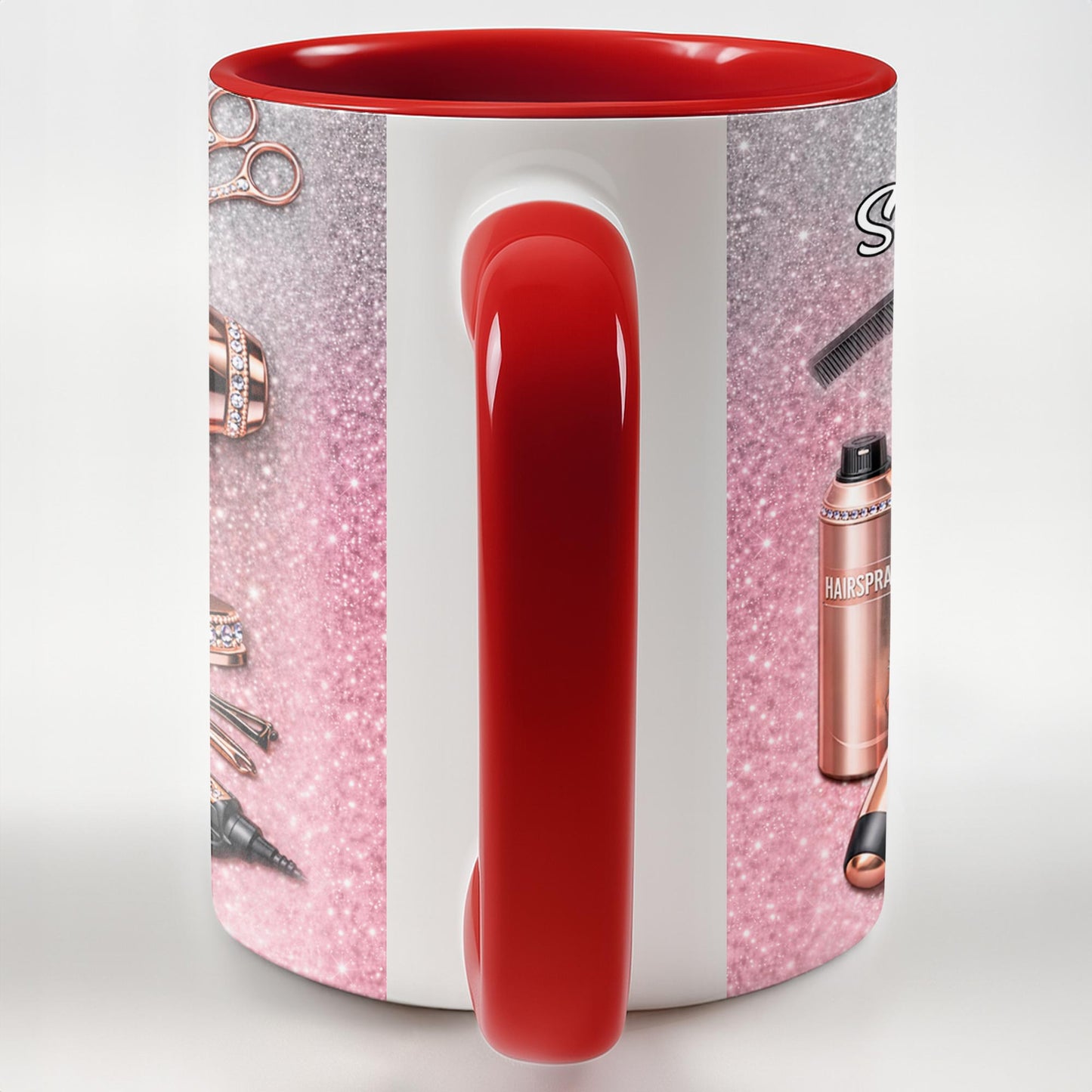 Stylist Tools and Sparkles Hair Dryer Scissors and Flat Iron - Personalized Custom Accent Mug - JBS112_AMUG