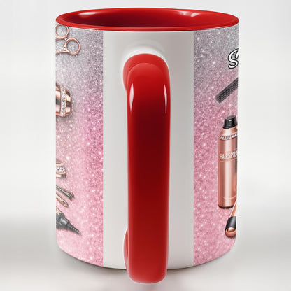 Stylist Tools and Sparkles Hair Dryer Scissors and Flat Iron - Personalized Custom Accent Mug - JBS112_AMUG
