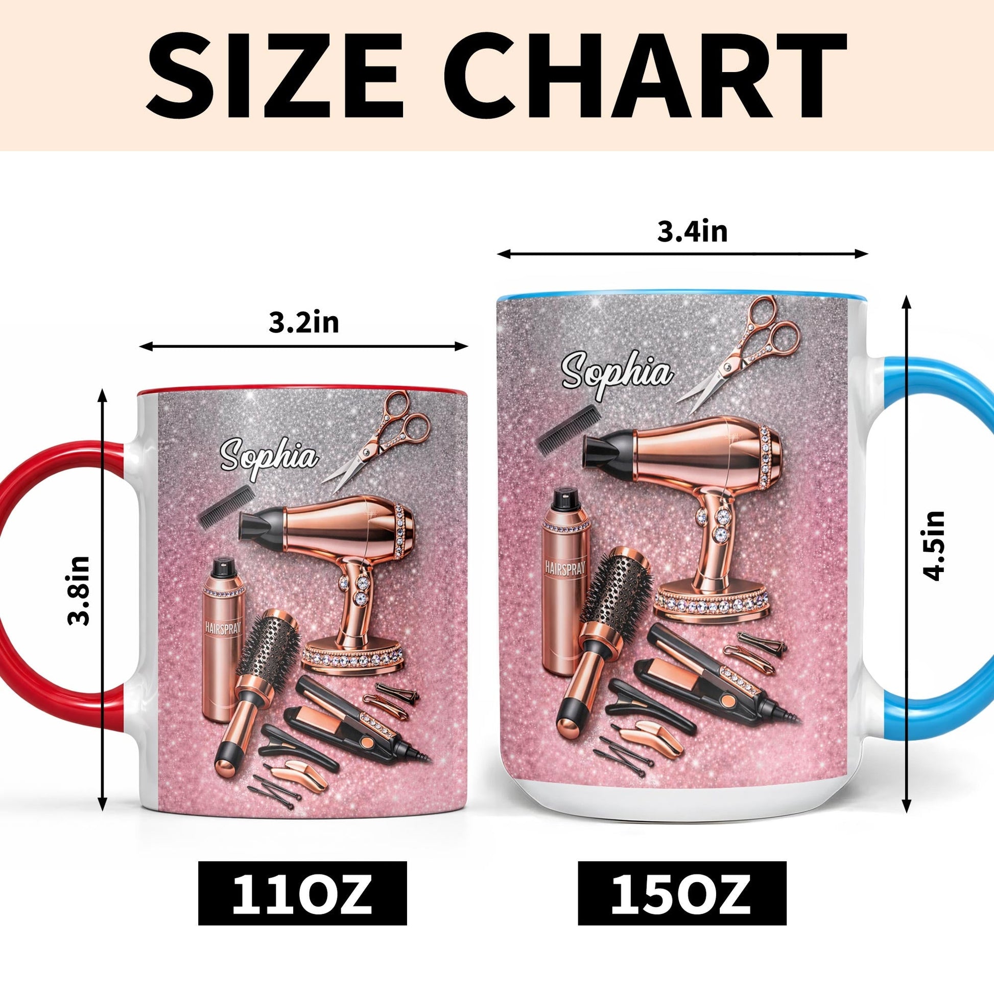 Stylist Tools and Sparkles Hair Dryer Scissors and Flat Iron - Personalized Custom Accent Mug - JBS112_AMUG