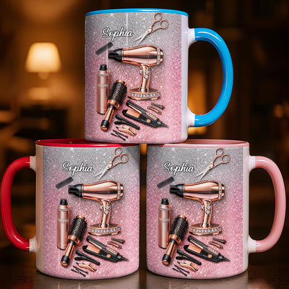 Stylist Tools and Sparkles Hair Dryer Scissors and Flat Iron - Personalized Custom Accent Mug - JBS112_AMUG