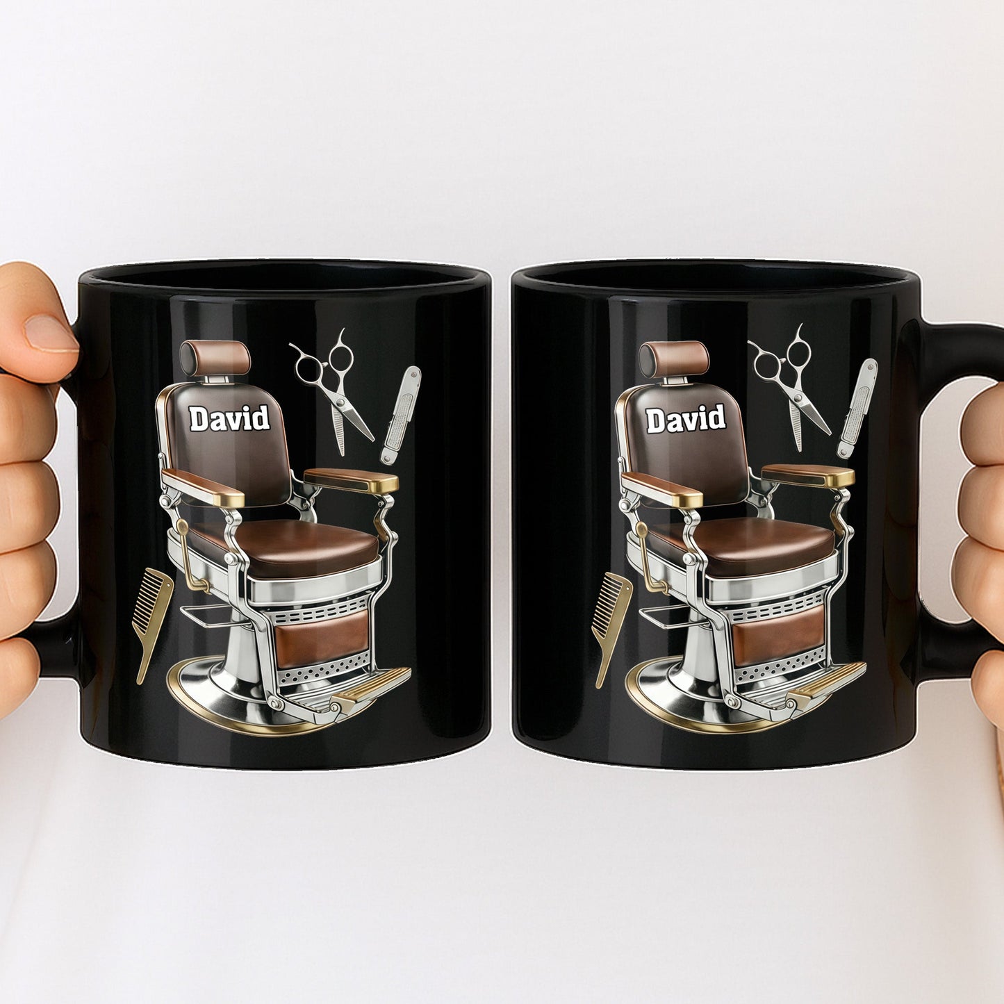 Master Barber At Your Service With Professional Barber Chair And Tools - Personalized Custom Black Mug - JBS120_BMUG