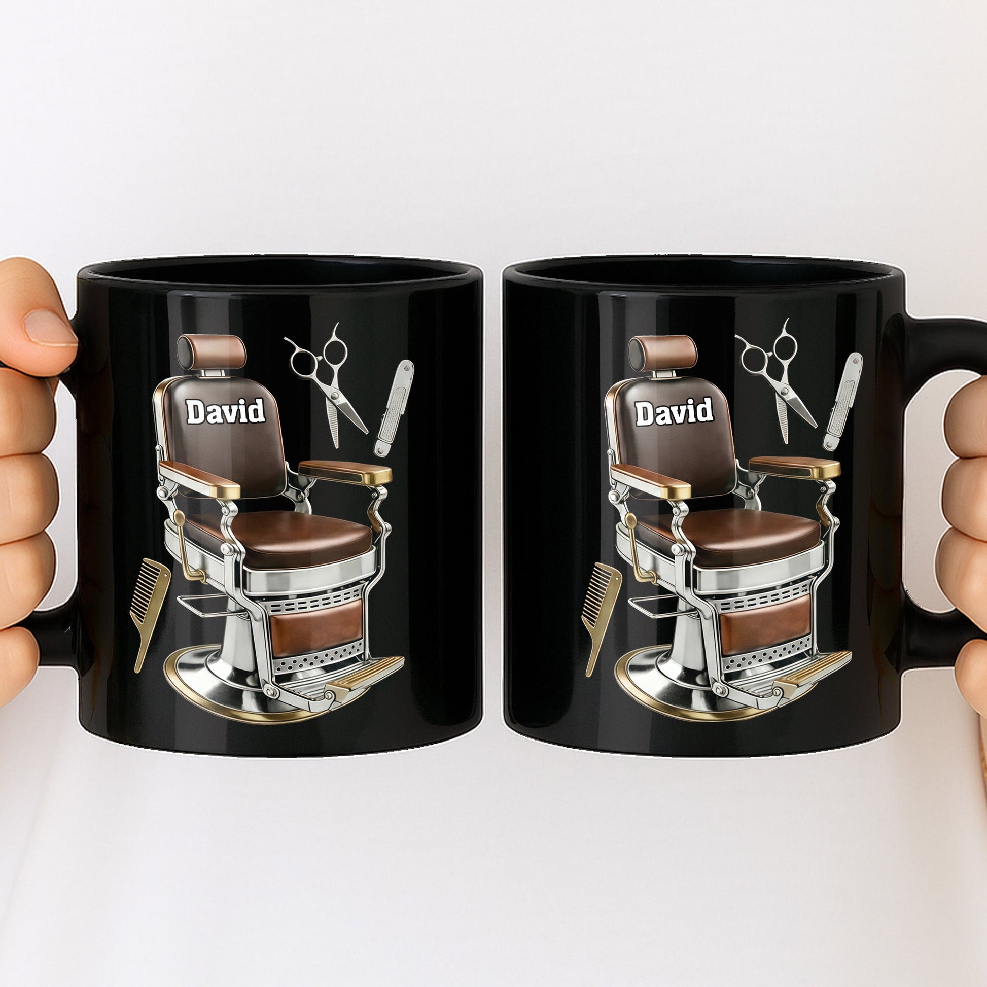 Master Barber At Your Service With Professional Barber Chair And Tools - Personalized Custom Black Mug - JBS120_BMUG