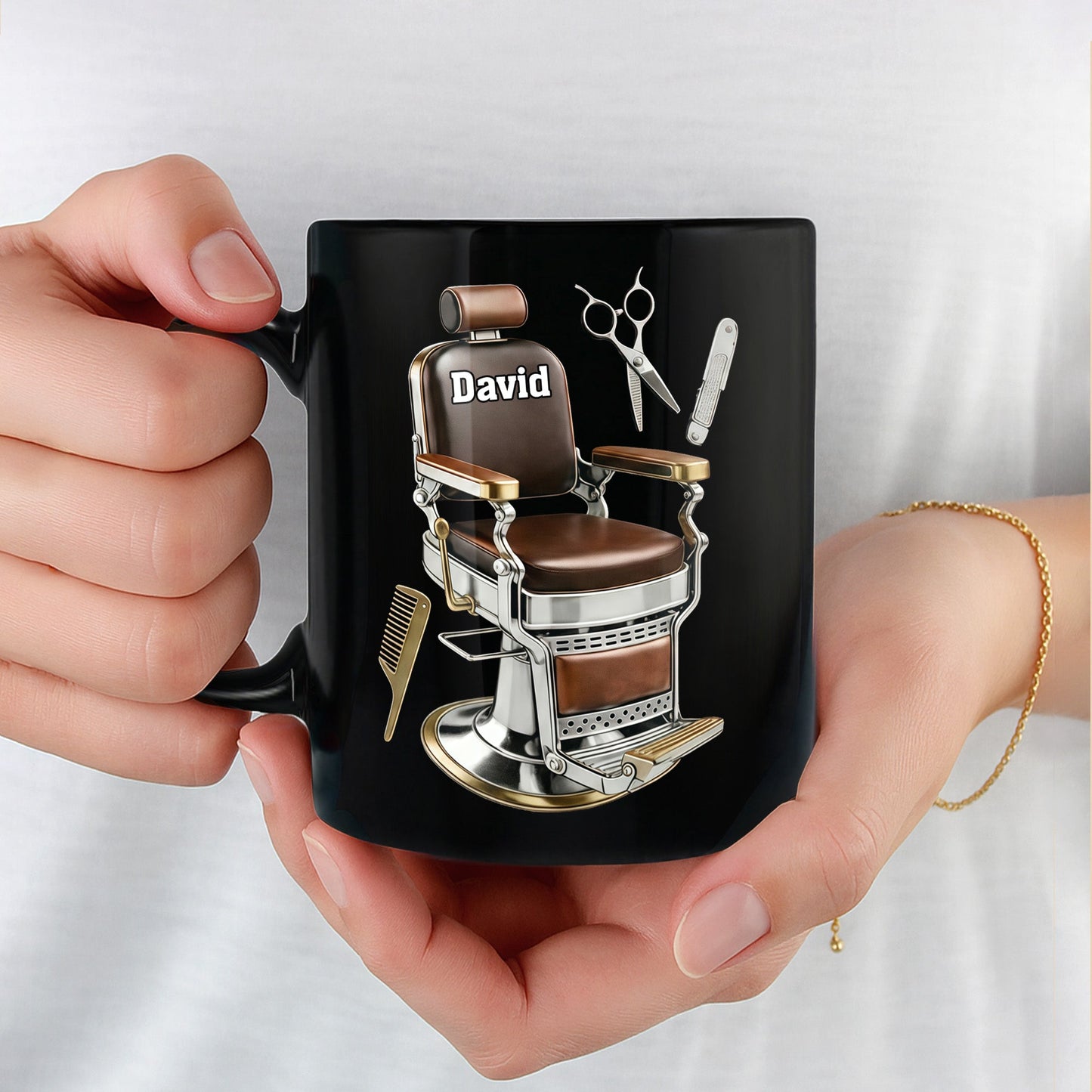 Master Barber At Your Service With Professional Barber Chair And Tools - Personalized Custom Black Mug - JBS120_BMUG
