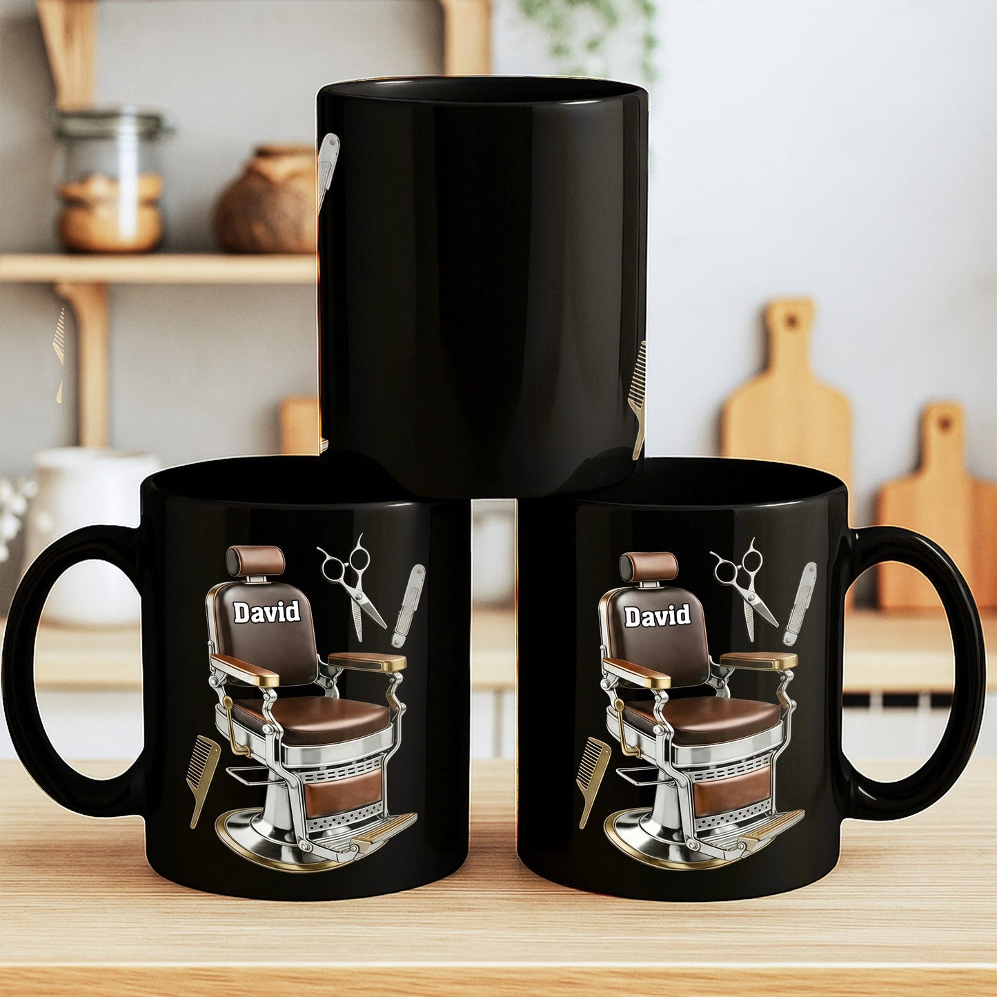 Master Barber At Your Service With Professional Barber Chair And Tools - Personalized Custom Black Mug - JBS120_BMUG