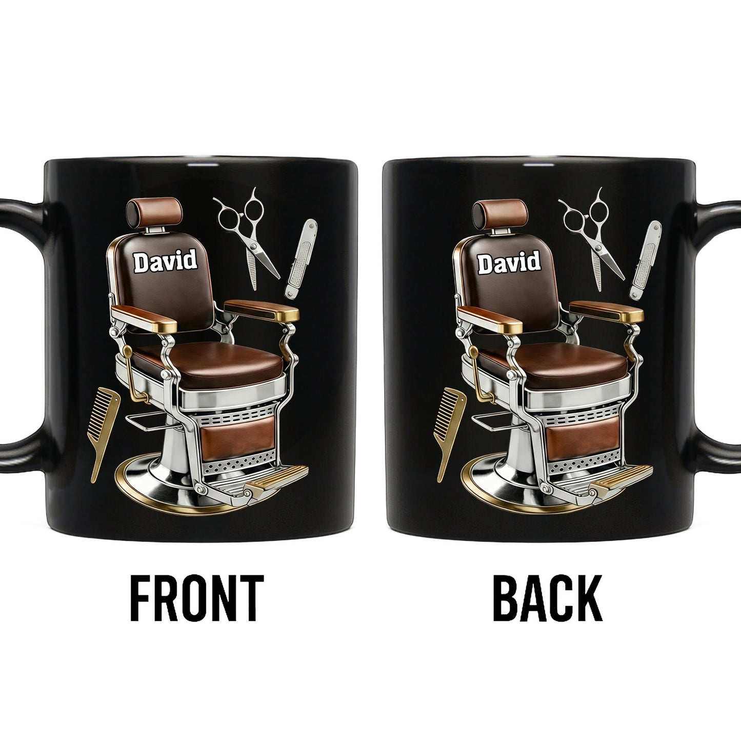 Master Barber At Your Service With Professional Barber Chair And Tools - Personalized Custom Black Mug - JBS120_BMUG