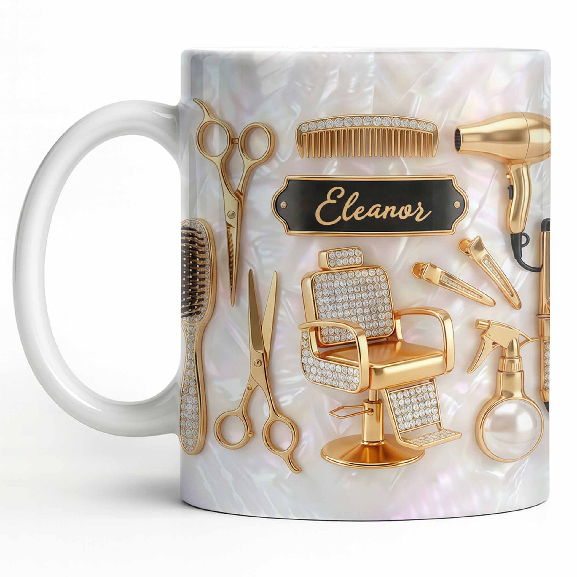 Master of Style Gold Salon Chair Scissors and Professional Hair Artistry - Personalized Custom Coffee Mug - JBS132_MG