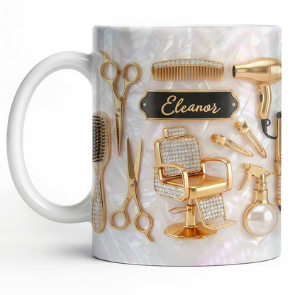 Master of Style Gold Salon Chair Scissors and Professional Hair Artistry - Personalized Custom Coffee Mug - JBS132_MG