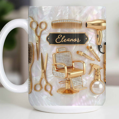 Master of Style Gold Salon Chair Scissors and Professional Hair Artistry - Personalized Custom Coffee Mug - JBS132_MG