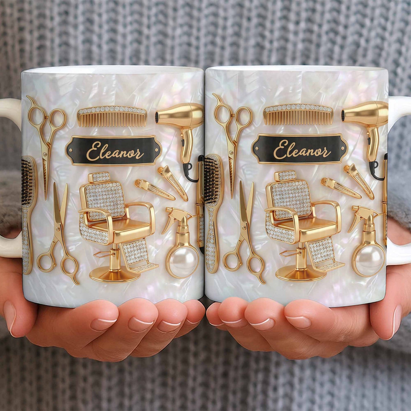 Master of Style Gold Salon Chair Scissors and Professional Hair Artistry - Personalized Custom Coffee Mug - JBS132_MG