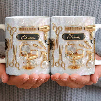 Master of Style Gold Salon Chair Scissors and Professional Hair Artistry - Personalized Custom Coffee Mug - JBS132_MG